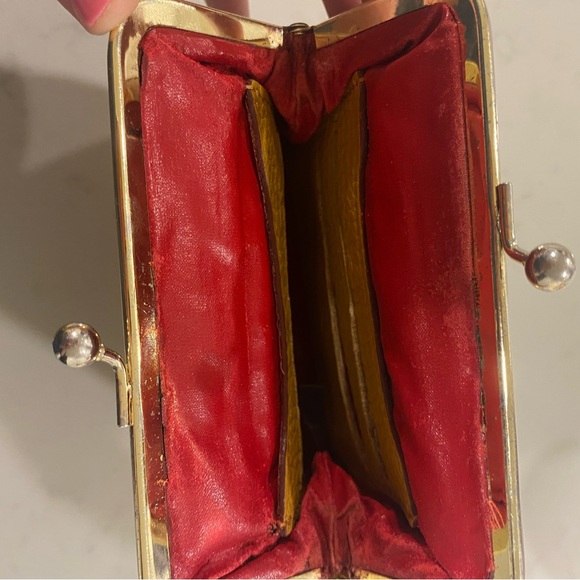 Dooney & Bourke - Camel/ Mustard Leather Coin Purse with Kiss-Lock Closure - Picture 12 of 13